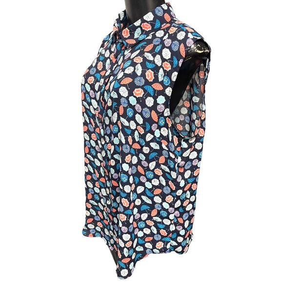 Large Talbots Button Up Collared Sleeveless Umbrella Patterned Shirt - Picture 8 of 12